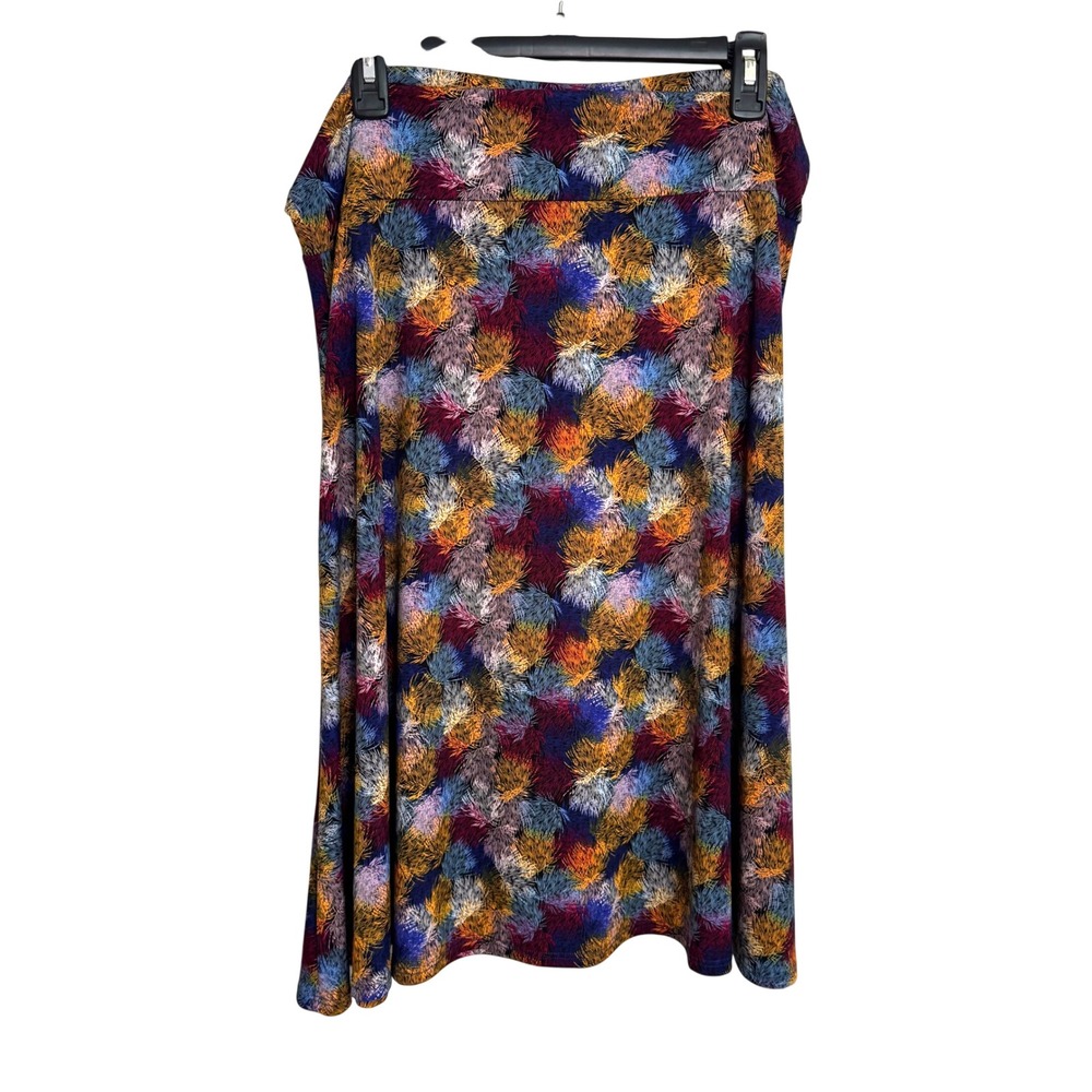Abstract Burst Print A-Line Midi Skirt Multi Color Knit LuLaRoe Elastic Waist XL